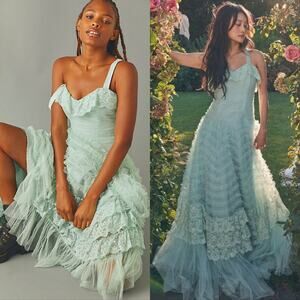 LoveShackFancy Sharelle Tulle Maxi Dress Gown Mint Green